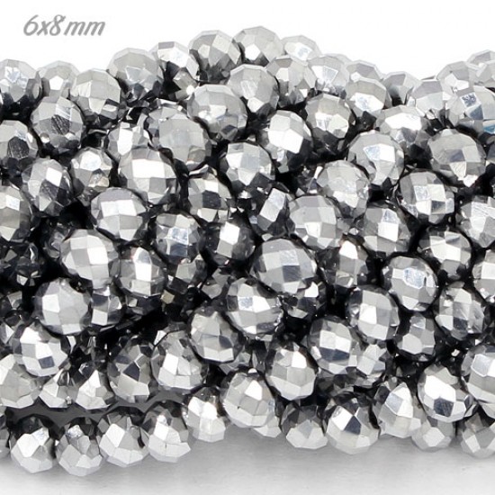 chinese crystal  rondelle beads, 6x8mm, platinum Silver , about 70 beads