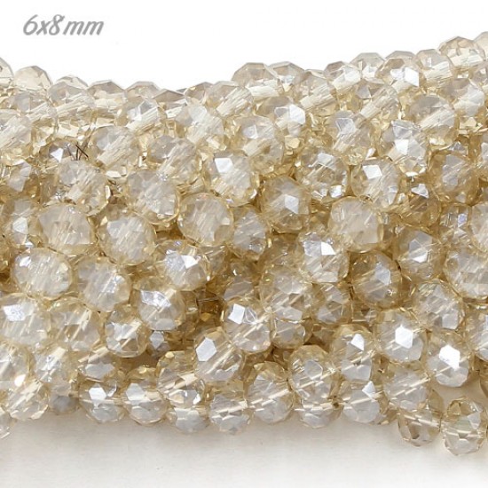 6x8mm Chinese Rondelle Crystal Beads strand, silver shadow, 70pcs