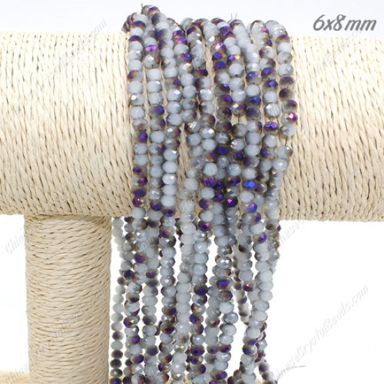 chinese crystal  rondelle beads, 6x8mm, white jade and half purple light , about 70 beads
