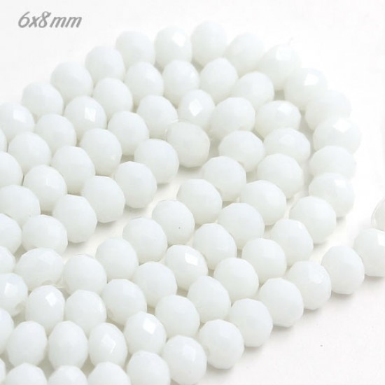 70Pcs 6x8mm Chinese Rondelle Crystal Beads, White Linen