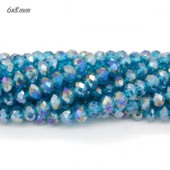 6x8mm Chinese Rondelle Crystal Beads, capri blue AB about 70 beads