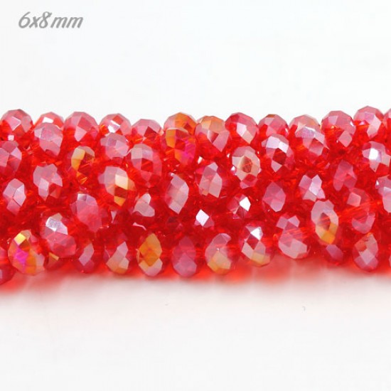 chinese crystal Rondelle Long Bead Strand, Light Siam AB, 6x8mm ,about 70 beads