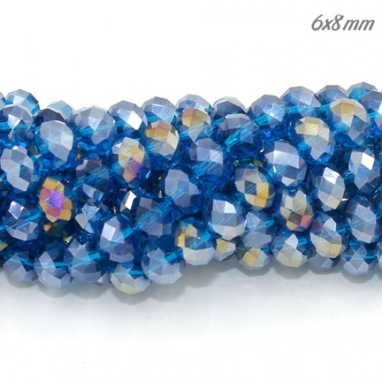 chinese crystal Long Rondelle Bead Strand, Blue Zircon AB, 6x8mm , about 70 beads