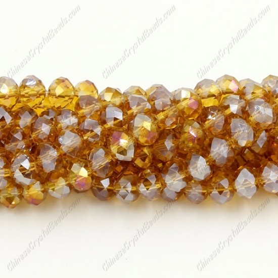 Chinese Rondelle Crystal Beads, amber AB, 6x 8mm,  about 70 beads