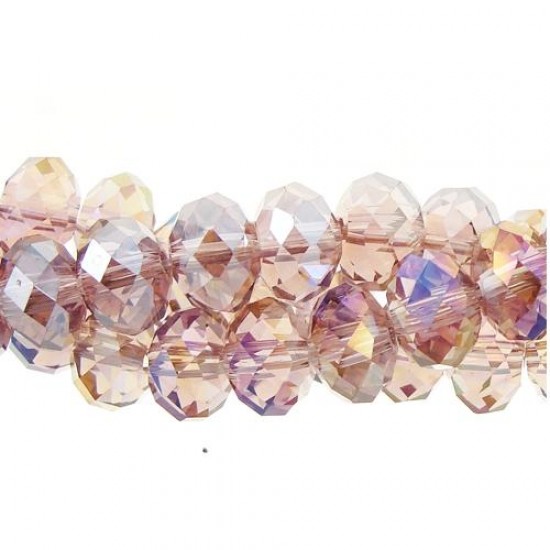 Crystal Rondelle Bead Strand, 6x8mm, Lt. Amethyst AB, about 70 beads