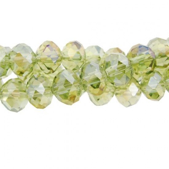 chinese crystal Long rondelle beads, 6x8mm, Lt. Olivine AB, about 70 beads