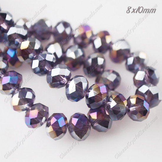 70Pcs 8x10mm Chinese Rondelle Crystal Beads Strand, Violet AB