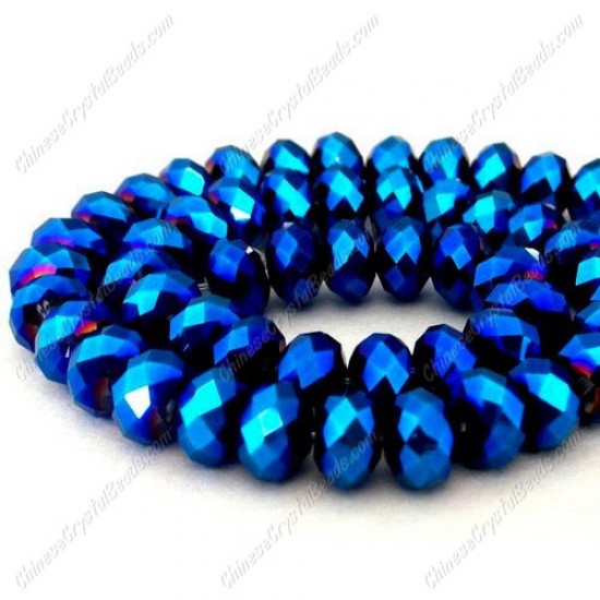70 pieces 8x10mm Chinese Rondelle Crystal Beads, Metallic Blue