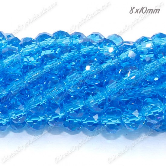 70Pcs 8x10mm Chinese Rondelle Crystal Beads Strand, aqua