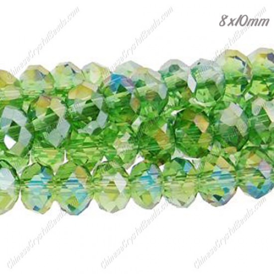 70Pcs 8x10mm Chinese Rondelle Crystal Beads Strand, Fern Green AB