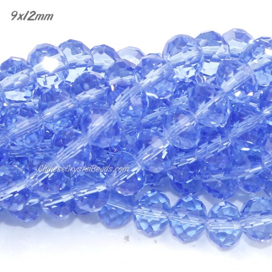 Chinese Rondelle Crystal Beads, 9x12mm, Lt. Sapphire, about 36 beads