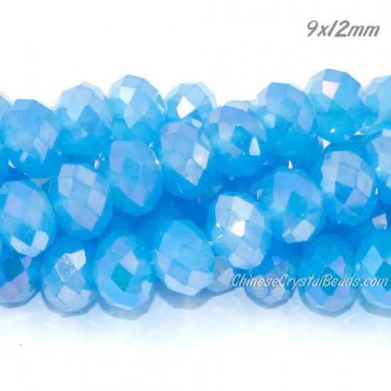 Chinese Rondelle Crystal Beads, Aqua Opal AB, 9x12mm, about 36 beads
