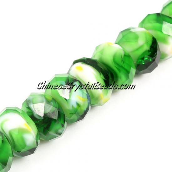 Millefiori Crystal faceted rondelle Beads, green, 8x14mm, 20 beads