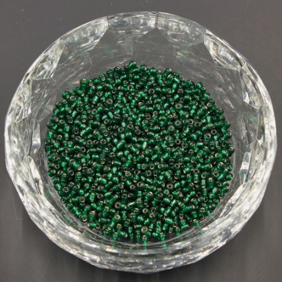 Glass Seed Beads, Round, silver-lined, about 2mm,  #28, emerald, Sold By 30 gram per bag