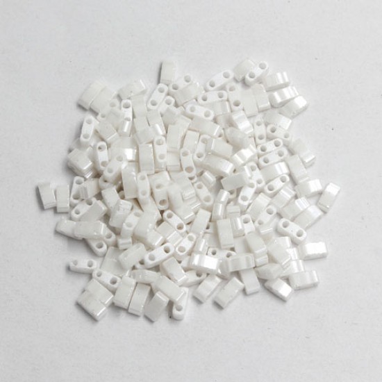5x2.5mm chinese glass Half Tila white stain approx 200 beads