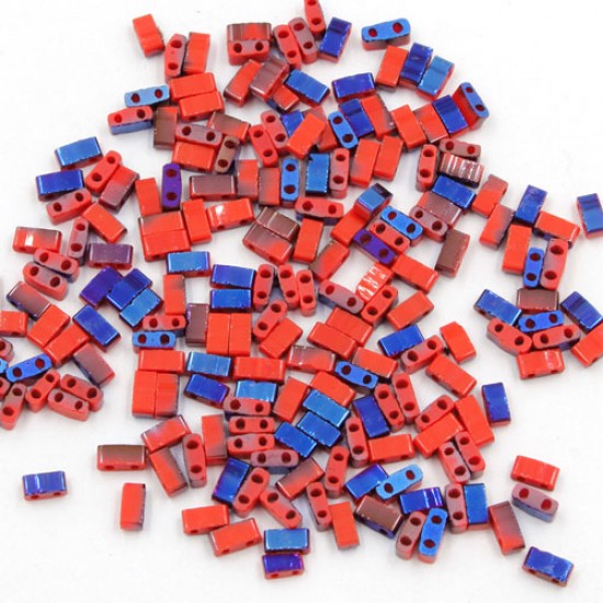 5x2.5mm chinese glass Half Tila red and half blue approx 200 beads