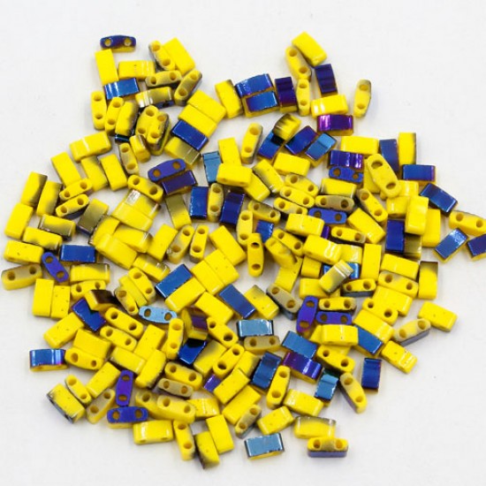 5x2.5mm chinese glass Half Tila yellow and half blue approx 200 beads