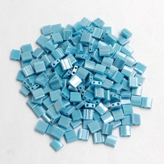 Chinese 5mm Tila Square Bead, opaque luster aqua, about 100Pcs
