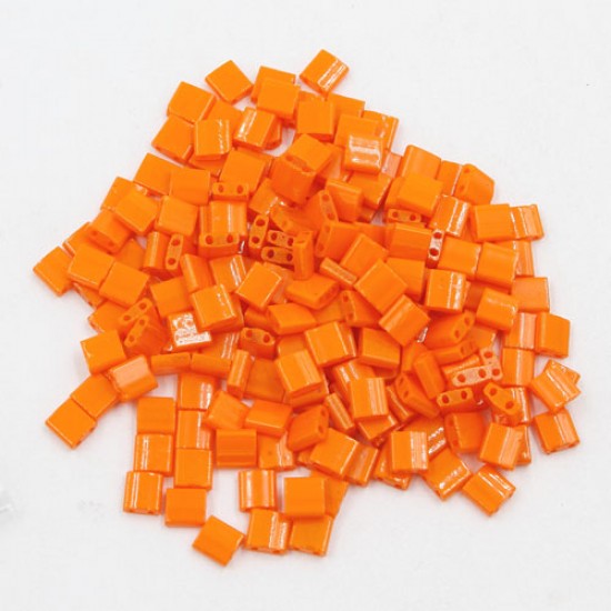 Chinese 5mm Tila Square Bead, opaque orange red, about 100Pcs