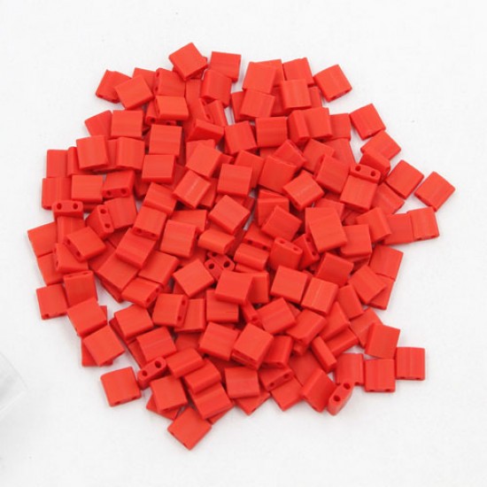 Chinese 5mm Tila Square Bead, opaque red, about 100Pcs
