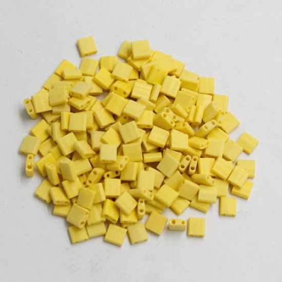 Chinese 5mm Tila Square Bead, opaque yellow, about 100Pcs