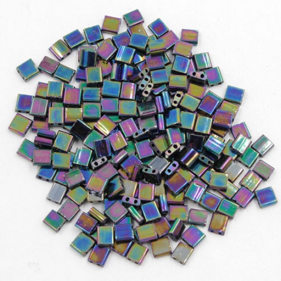 Chinese 5mm Tila Square Bead, rainbow, about 100Pcs