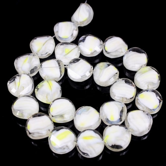 Millefiori Twist faceted Beads white/yellow 14mm, 10 beads