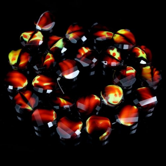 Millefiori Twist faceted Beads black/orange 14mm, 10 beads