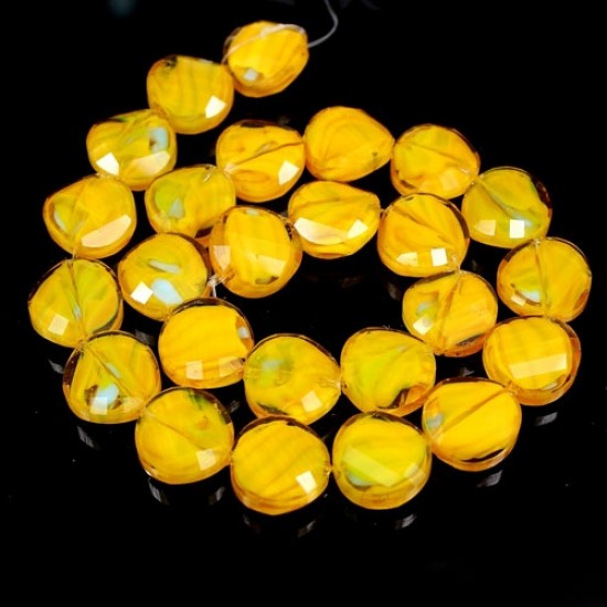 Millefiori Twist faceted Beads yellow 14mm, 10 beads