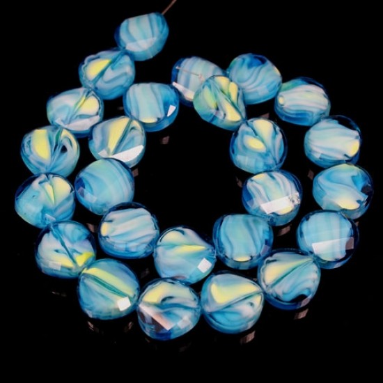 Millefiori Twist faceted Beads Aqua/yellow 14mm, 10 beads