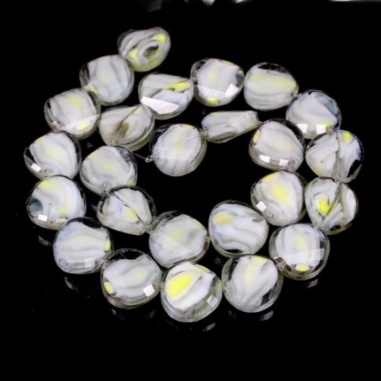 Millefiori Twist faceted Beads gray/white/yellow 14mm, 10 beads