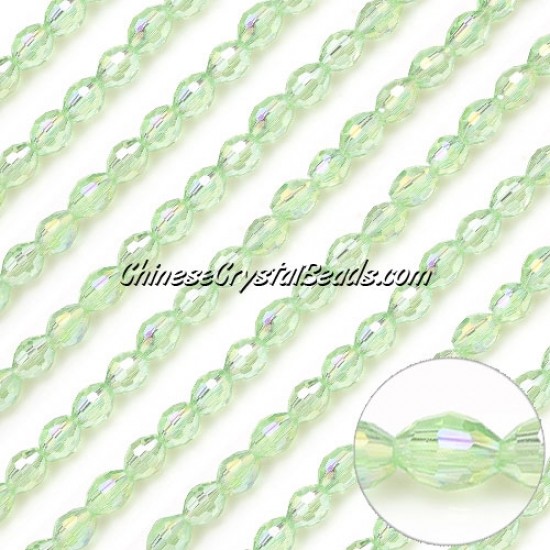Chinese Barrel Shaped crystal beads, lime green AB, 4X6MM, about 72 beads