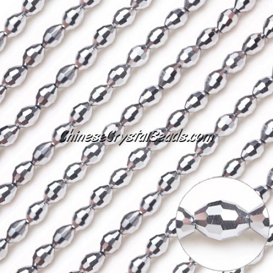 Chinese Barrel Shaped crystal beads, Silver, 4X6MM, about 72 Beads