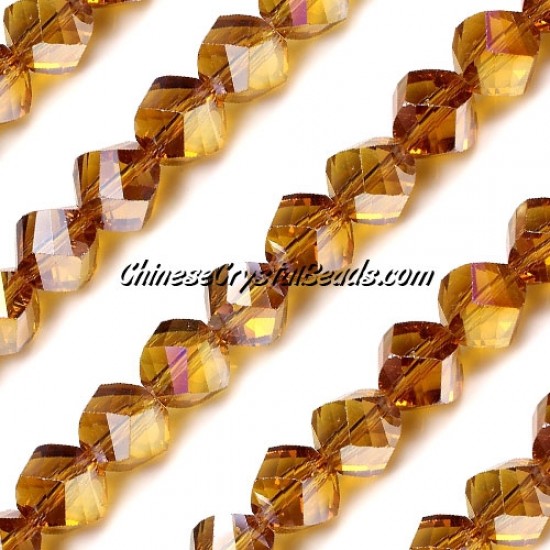 10mm Chinese Crystal Helix Bead Strand, Topaz AB, 20 beads