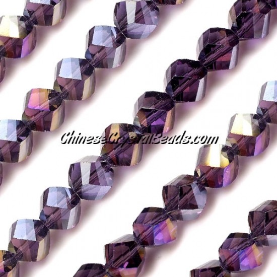 10mm Chinese Crystal Helix Bead Strand, Violet AB , 20 beads