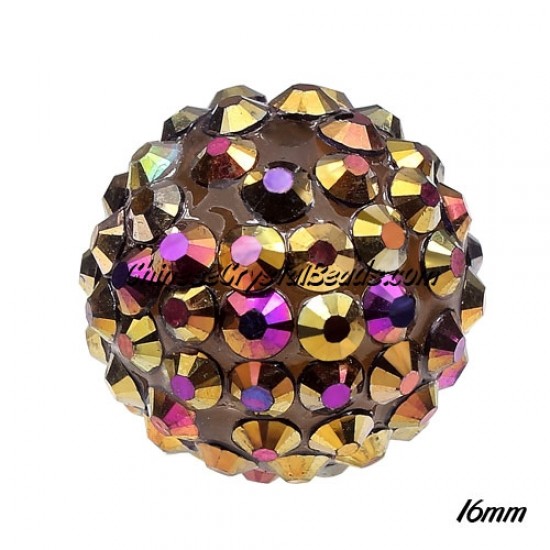 Crystal Disco Ball Acrylic Rhinestone Brown Rainbow 16x18mm, 12 beads