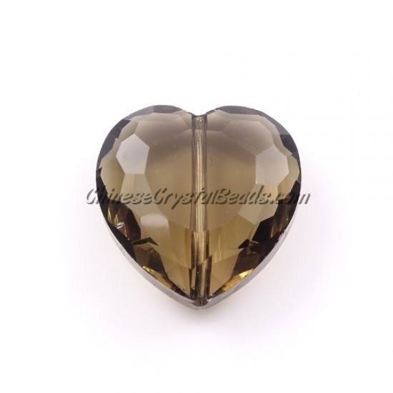 Chinese Crystal Multi-Faceted Heart Pendant, Smoke, 22mm, 6 pcs