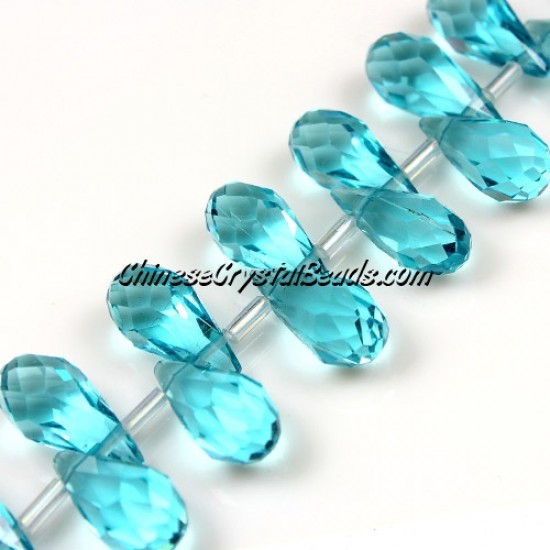 Chinese Crystal Briolette Bead Strand, Aqua,  6x12mm, 20 beads