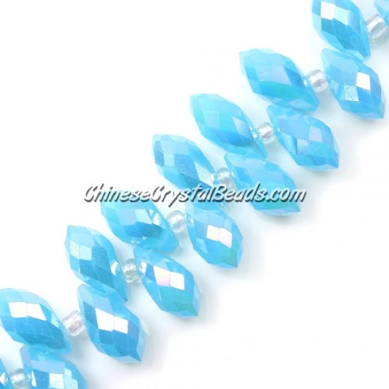 Chinese Crystal Briolette Bead Strand, Aqua Opal AB,  6x12mm, 20 beads