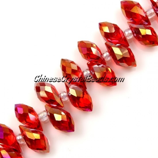 Chinese Crystal Briolette Bead Strand, lt Siam AB,  6x12mm, 20 beads