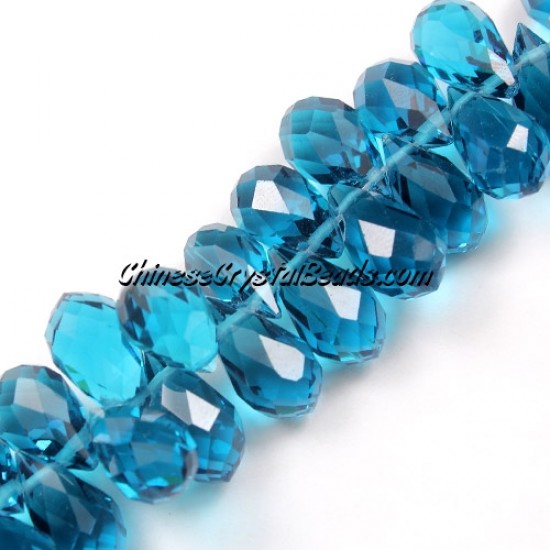 Chinese Crystal Briolette Bead Strand, capri blue,  8x13mm, 20 beads