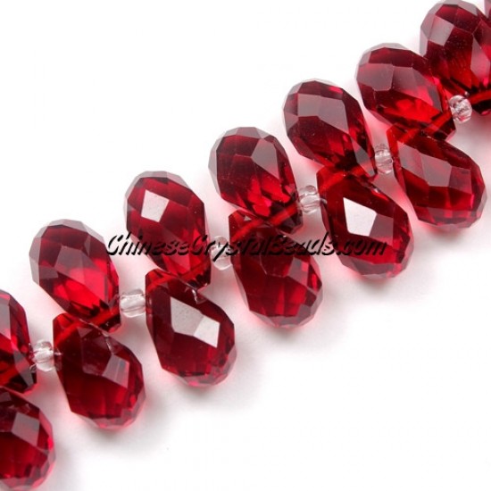 Chinese Crystal Briolette Bead Strand, Siam,  8x13mm, 20 beads