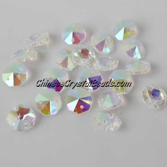 Crystal 14mm Octagon beads, 2 hole, Clear AB, 20 beads