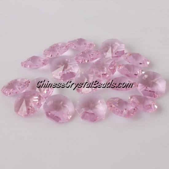Crystal 14mm Octagon beads, 2 hole, Pink, 20 beads