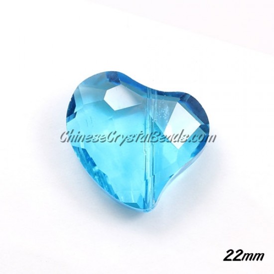 Chinese Crystal Falling Heart Pendant, Aqua, 22mm, 6 pcs