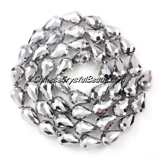 20Pcs 10x15mm Chinese Crystal Teardrop Beads, silver
