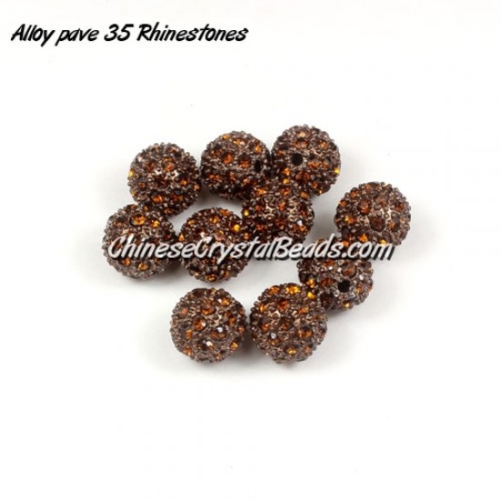 Alloy pave 35 Rhinestones disco 10mm beads , brown, Pave, 10 pcs
