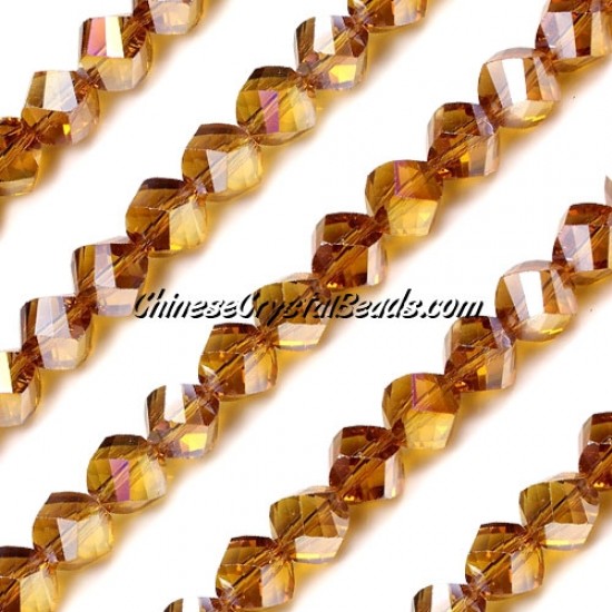8mm Chinese Crystal Helix Bead Strand, Amber AB, 25 beads