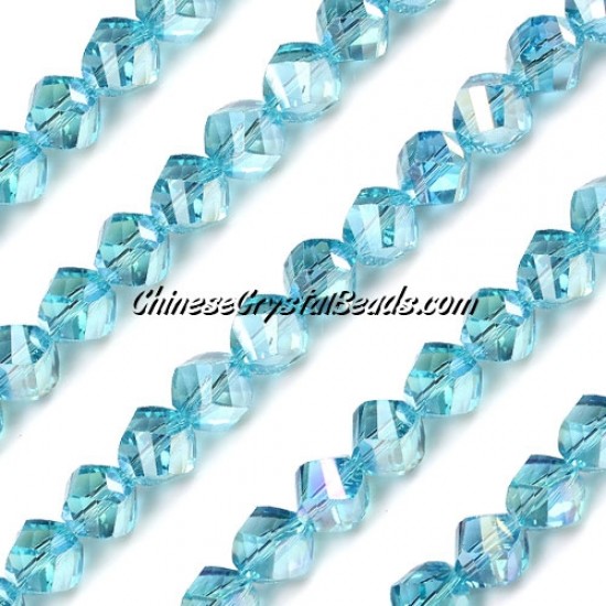 8mm Chinese Crystal Helix Bead Strand, aqua AB, 25 beads