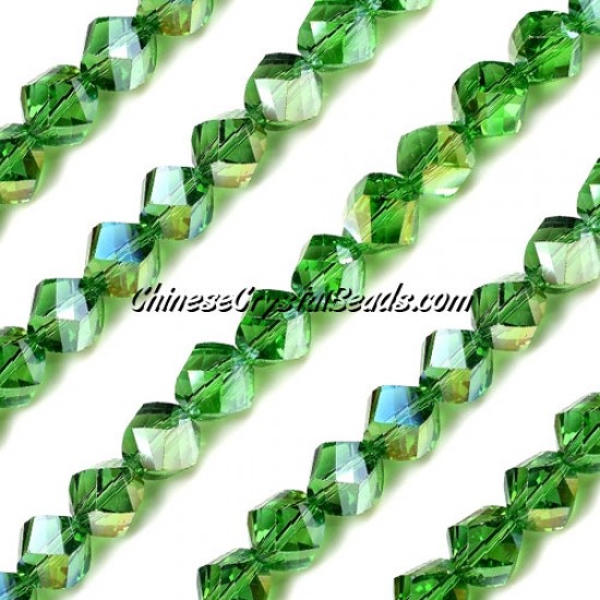 8mm Chinese Crystal Helix Bead Strand, fern green AB, 25 beads